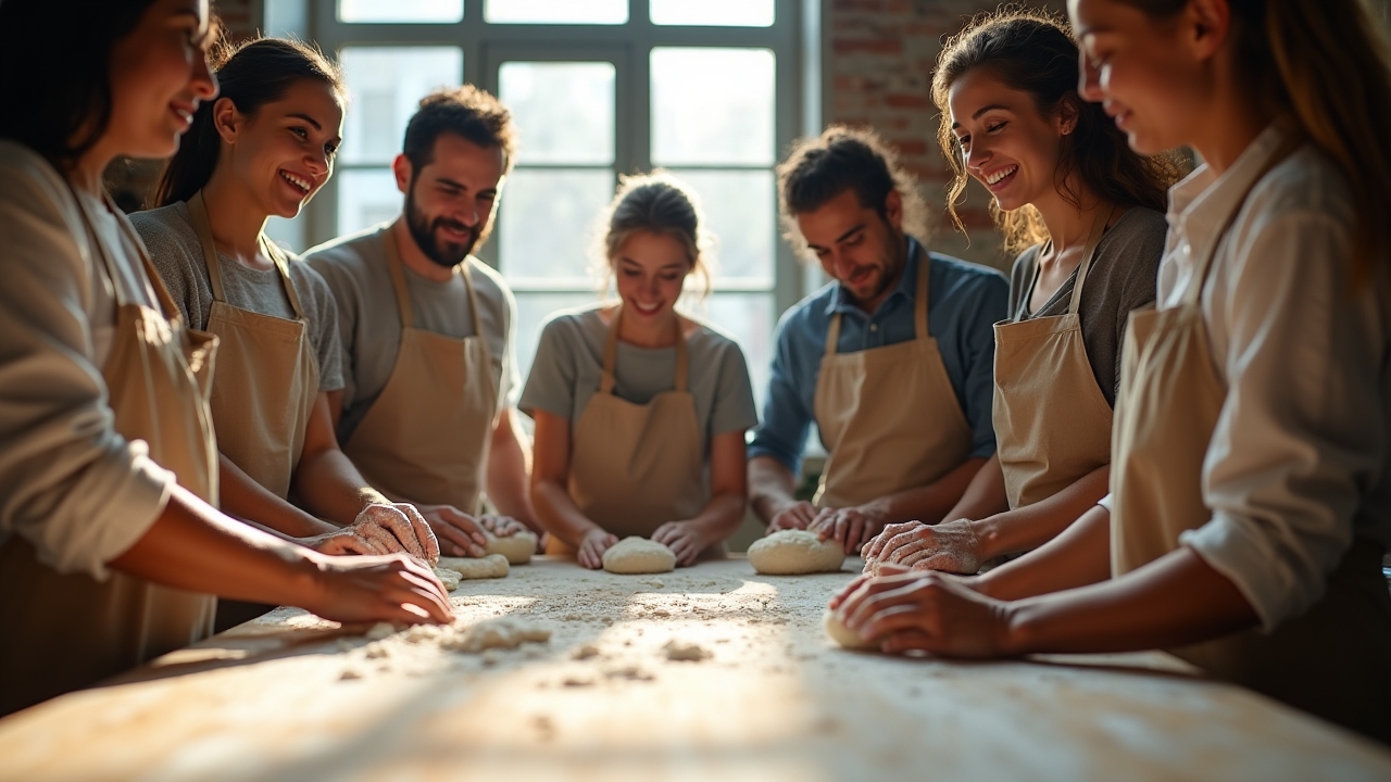 Participants engaged in a hands-on bread making workshop at HearthCraft Studio