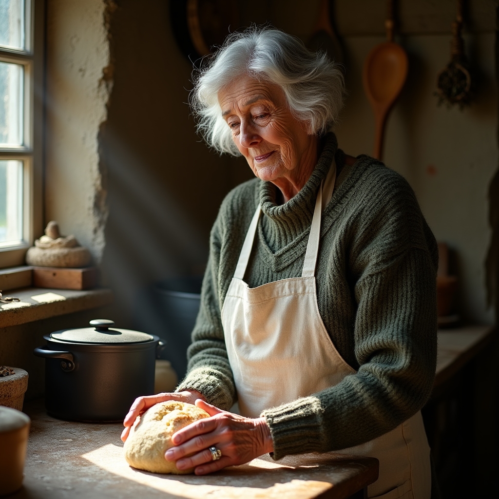Traditional Irish soda bread being formed by experienced hands