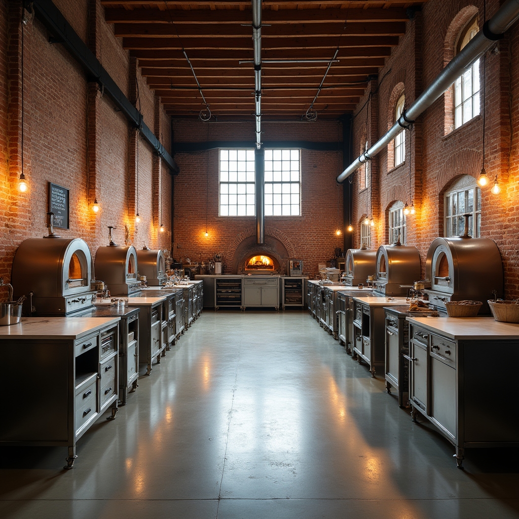 Interior of the Divnotestech Studio showing workstations and wood-fired ovens